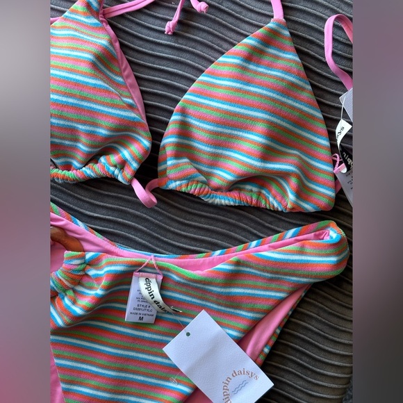 NWT Dippin Daisy’s watermelon palm stripe terry swim bikini set - Picture 6 of 8